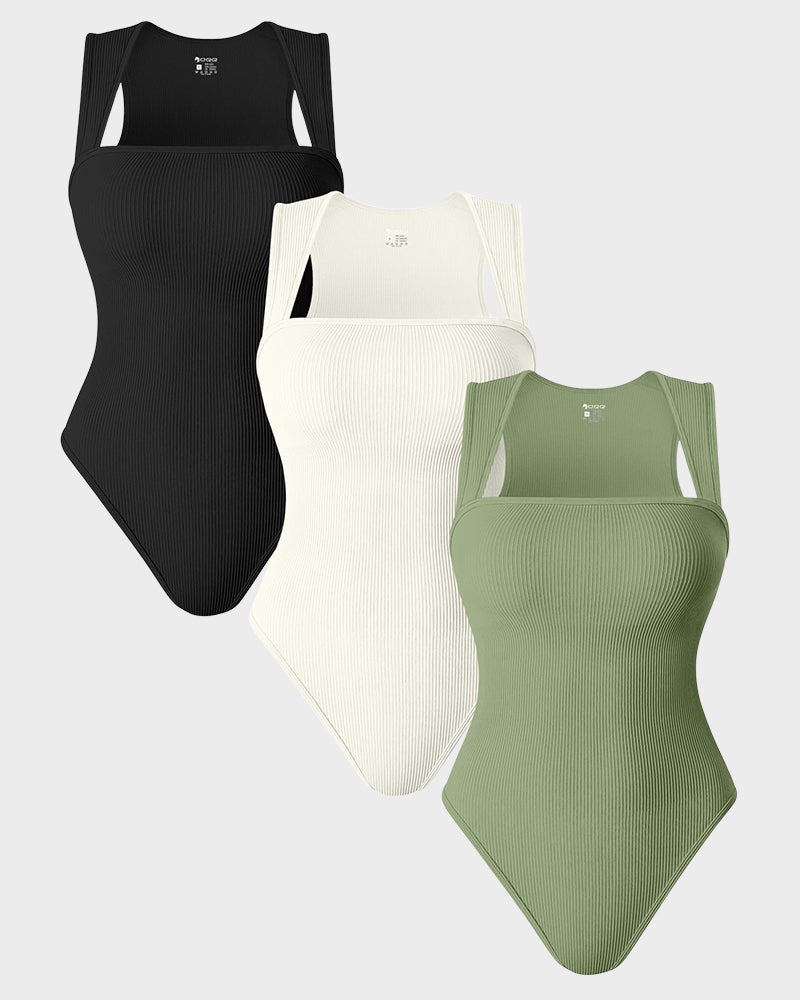 Women's Square Neck Sleeveless Knit Ribbed Vest Bodysuit