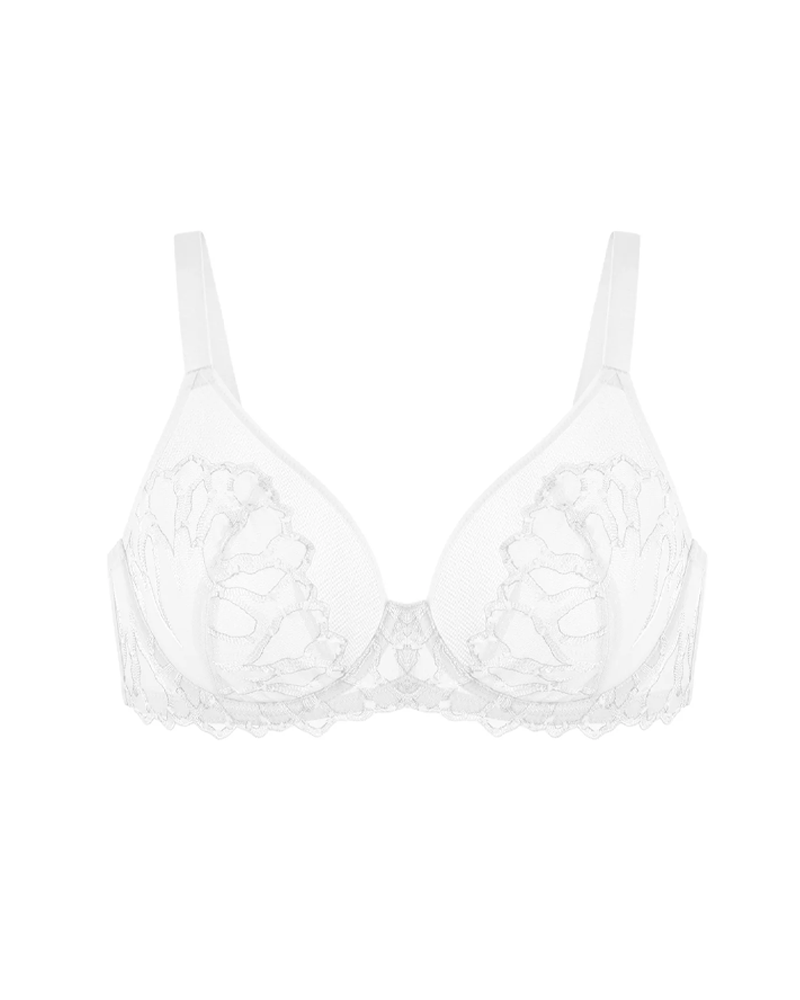 Women's Embroidered Lace Trim Full Coverage Unlined Underwire Bra