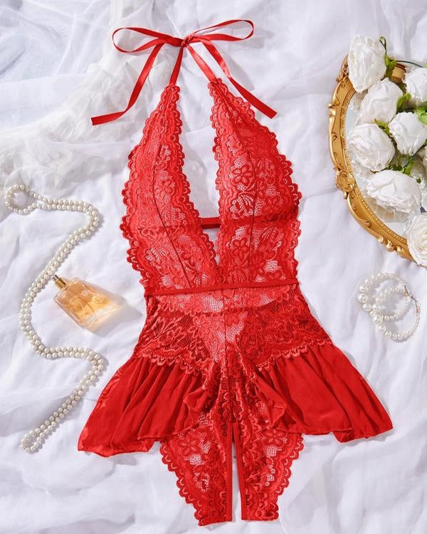 Women's Solid Color Lace Sexy Breathable Lingerie Teddy Bodysuit