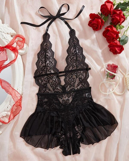 Women's Solid Color Lace Sexy Breathable Lingerie Teddy Bodysuit