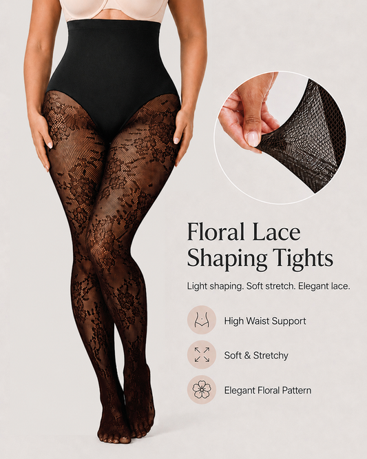 High Waist Control Tummy Floral Lace Shaping Pantyhose