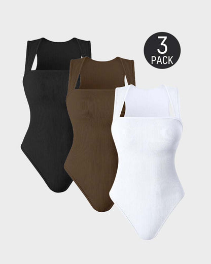Women's Square Neck Sleeveless Knit Ribbed Vest Bodysuit