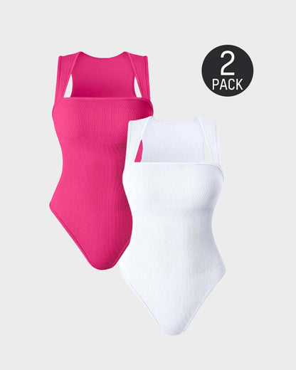 Women's Square Neck Sleeveless Knit Ribbed Vest Bodysuit