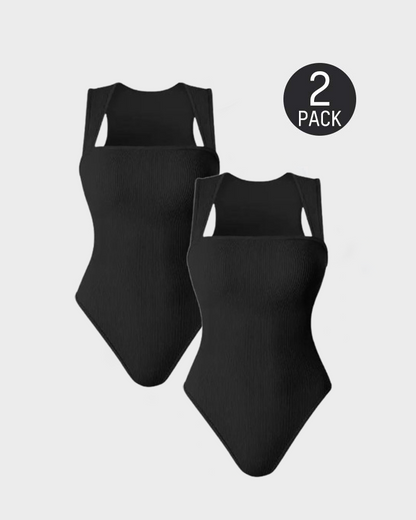 Women's Square Neck Sleeveless Knit Ribbed Vest Bodysuit
