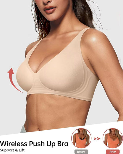 Women's Deep V Wire-free Push-up Adjustable Seamless Bra