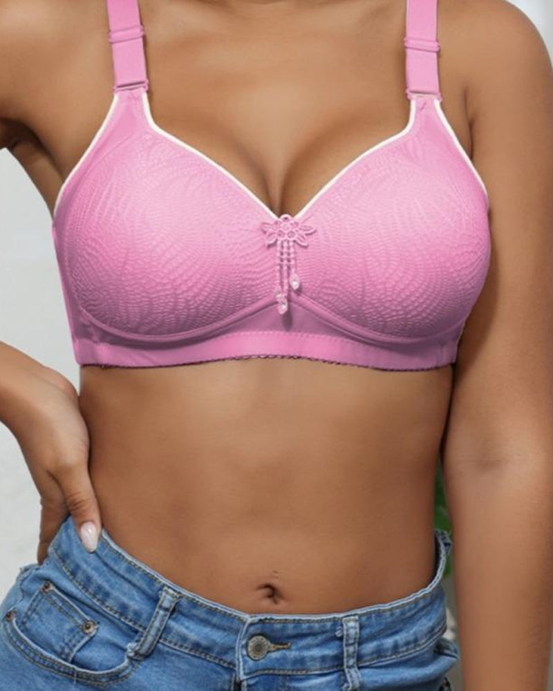 Women's Adjustable Support Straps Wirefree Comfort Push Up Jacquard Bra