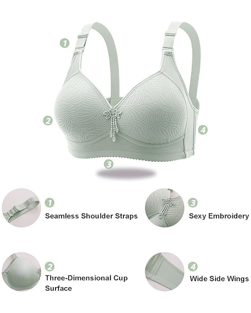 Women's Adjustable Support Straps Wirefree Comfort Push Up Jacquard Bra