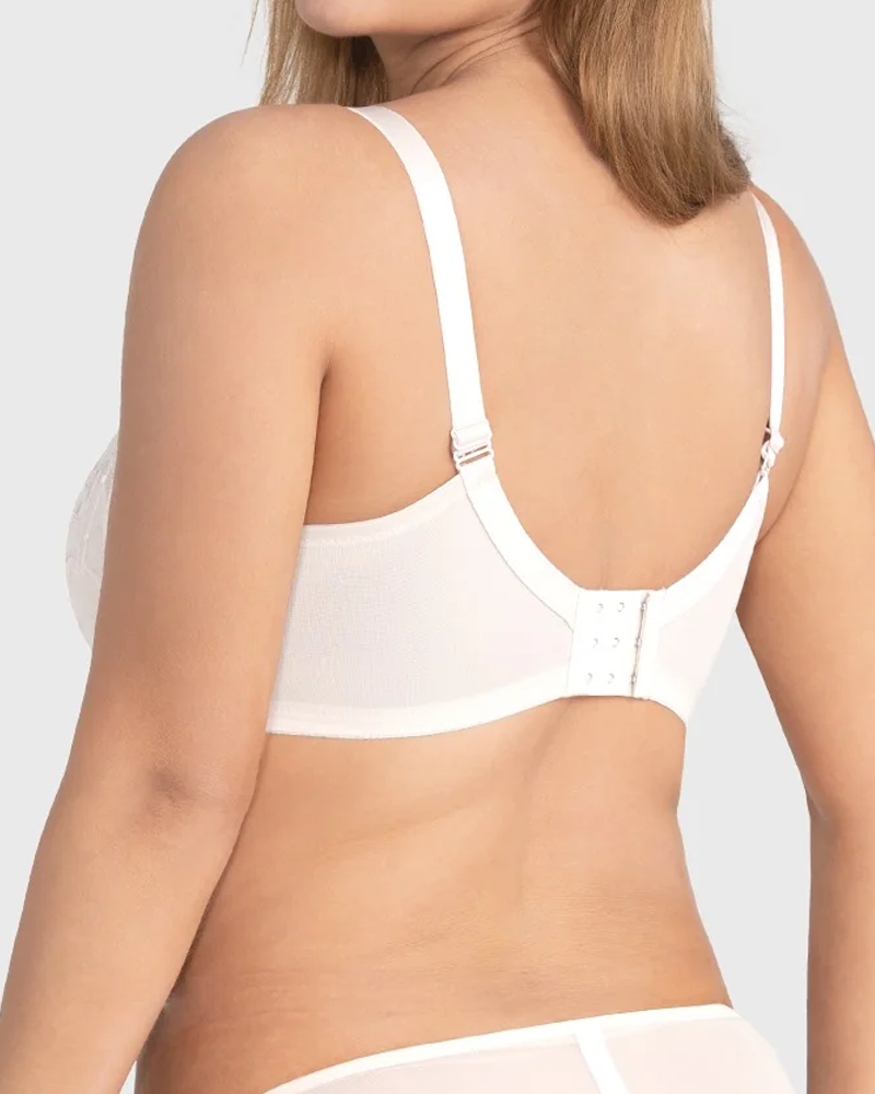 Women's Embroidered Lace Trim Full Coverage Unlined Underwire Bra