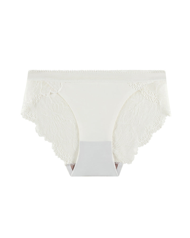 Sexy Mid-Waist Ice Silk Seamless Stitching Hollow Lace Cotton Crotch Breathable Panties