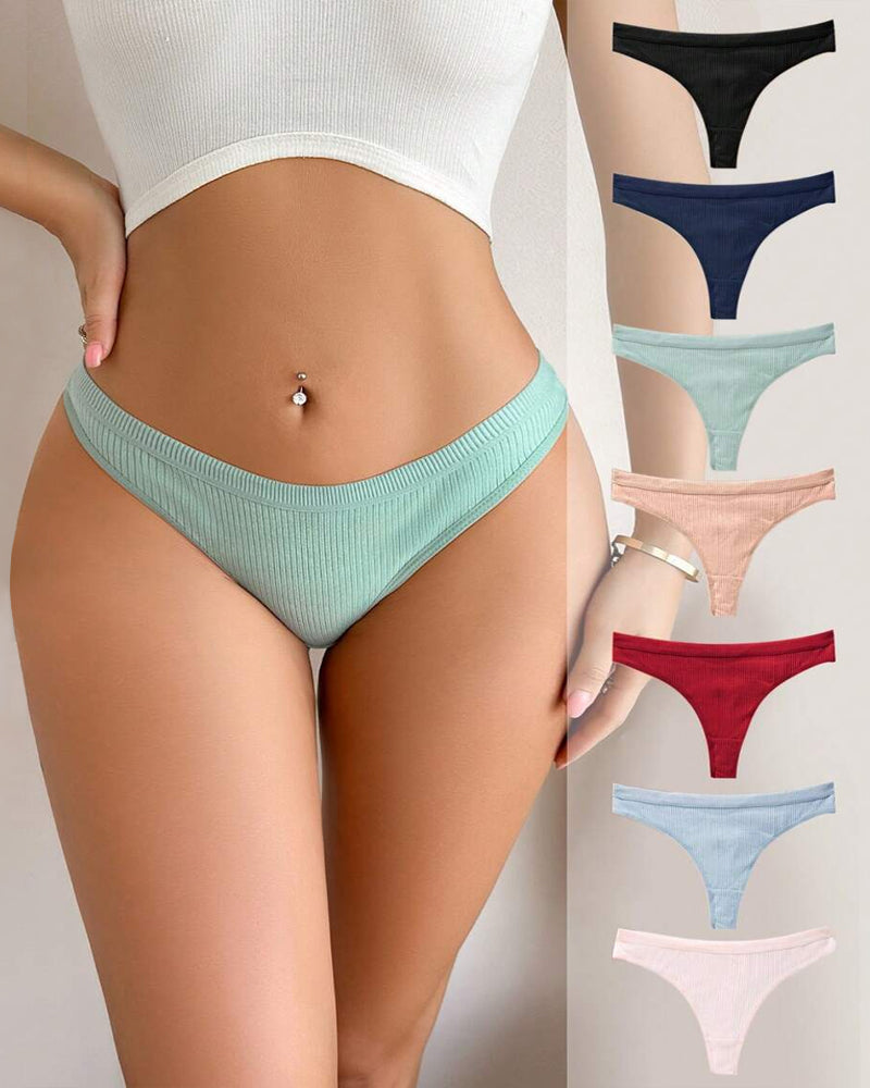 Solid Color Ribbed Knit Sexy Thong Briefs