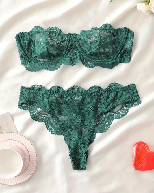 Women's Floral Lace Sexy Lingerie Breathable Comfort Underwear Set