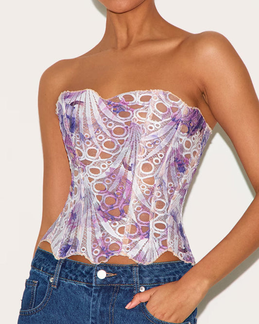 Ladies Elegant Lace Back Tie-up Tube Top Tummy Shaper Top