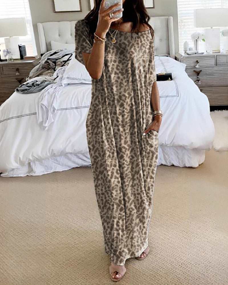 Women's Solid Color Bat Sleeve Casual Comfortable Short Sleeve Dress