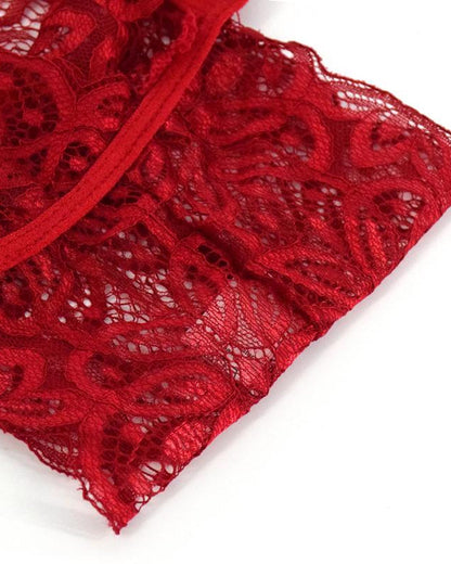 Women's Sexy Hollow Translucent Floral Lace Backless One-Piece Pajamas