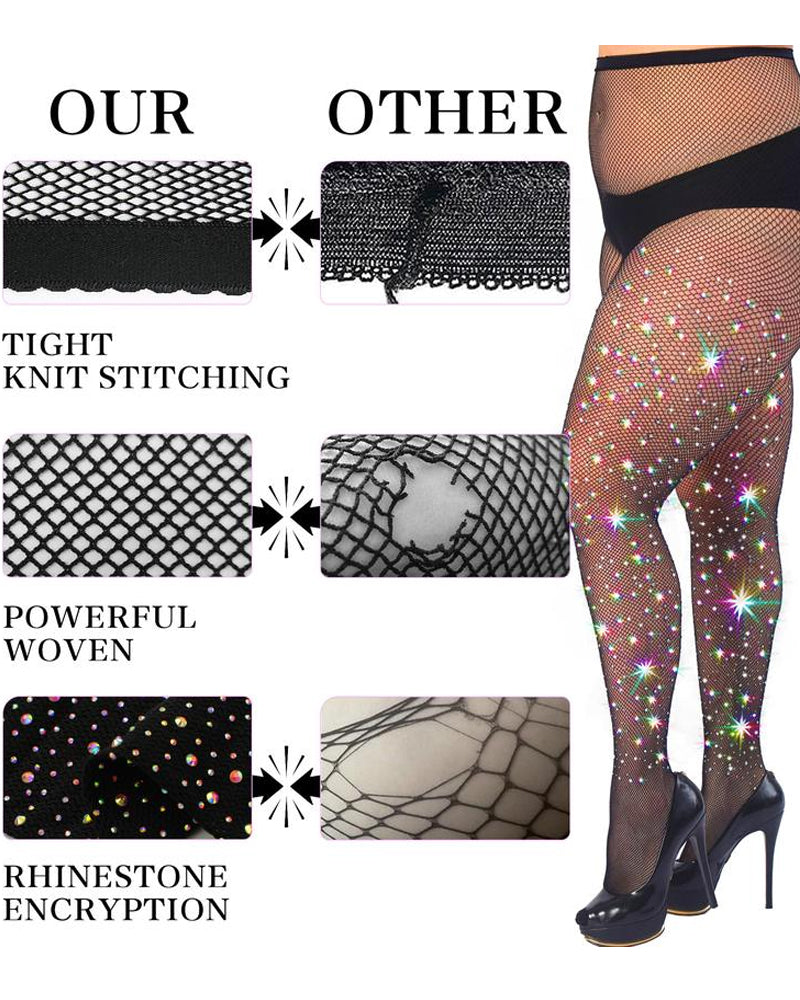 Women's Sexy Elastic Super Shiny Rhinestone Fishnet Stockings