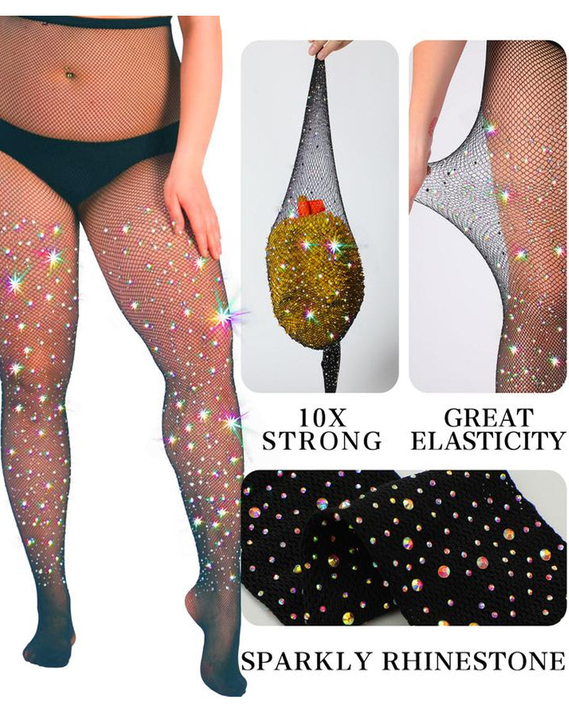 Women's Sexy Elastic Super Shiny Rhinestone Fishnet Stockings
