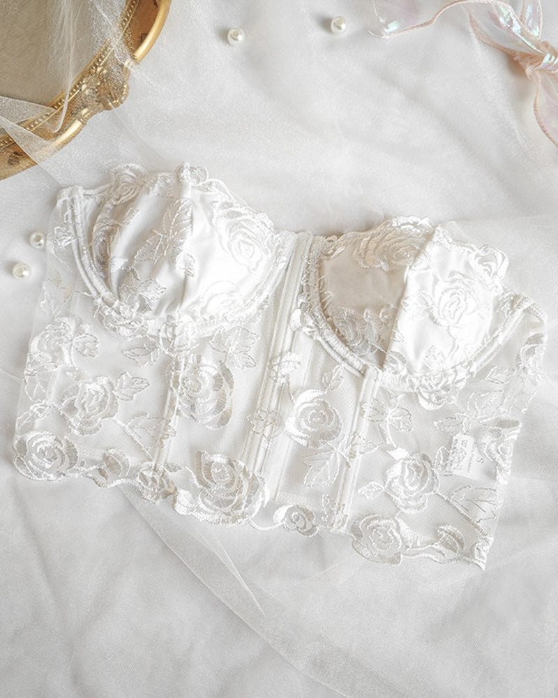 Sexy Flower Lace Mesh Herringbone Tube Top