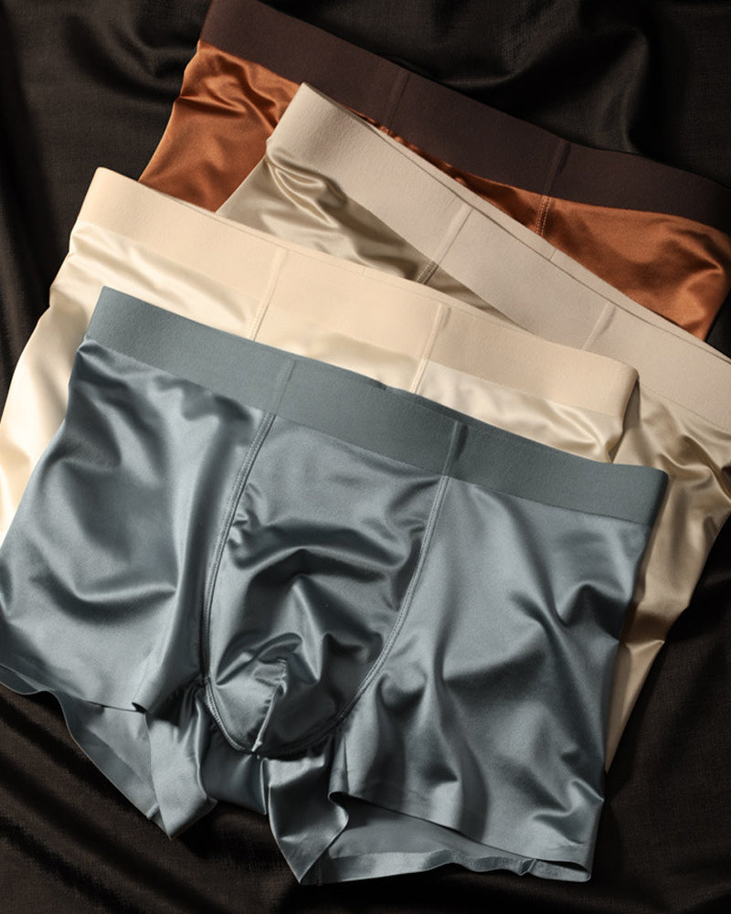 Men's Ice Silk Mulberry Silk Antibacterial Boxer Briefs
