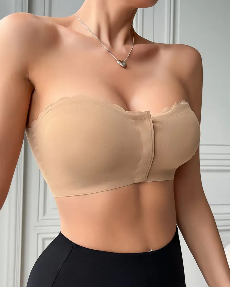 Women's Seamless Strapless Front Buckle Comfort Push Up Bra