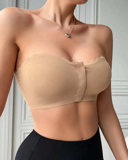 Women's Seamless Strapless Front Buckle Comfort Push Up Bra