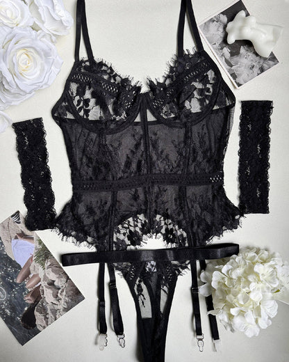 Sexy Lace Stitching Suspender Pajamas Set