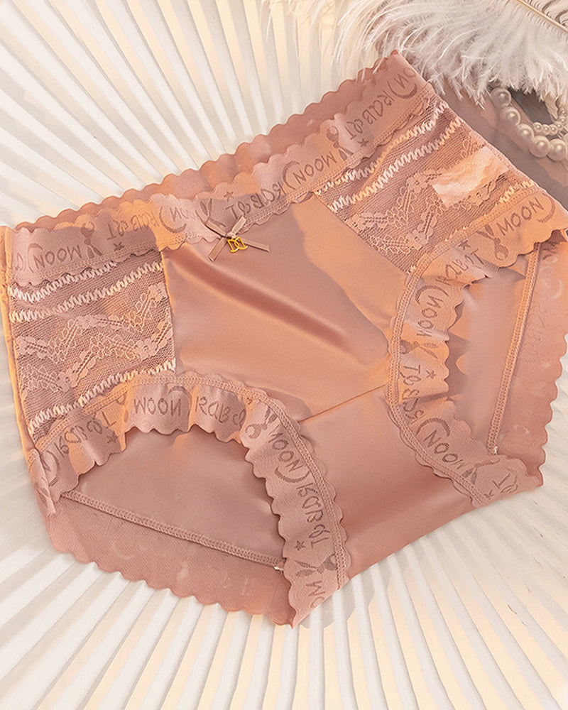 Mid-Rise Antibacterial Crotch Breathable Seamless Lace Satin Briefs