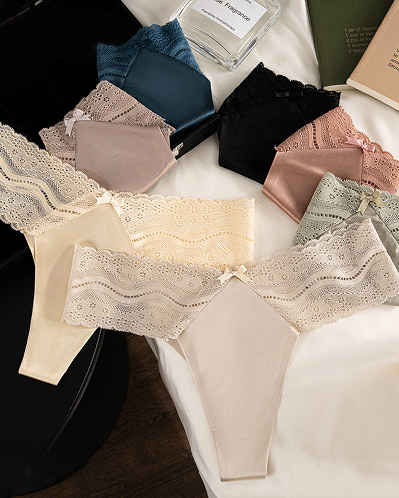 Low-Waist Seamless Sexy Lace Satin Stitching Briefs