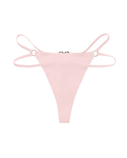Seamless Double-Strap Heart Metal Ring Design Sexy Thong