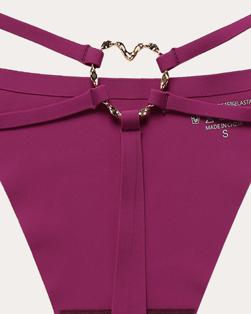 Seamless Double-Strap Heart Metal Ring Design Sexy Thong