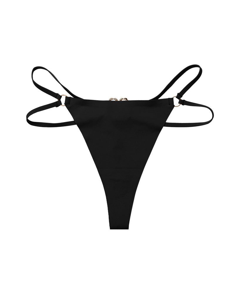 Seamless Double-Strap Heart Metal Ring Design Sexy Thong
