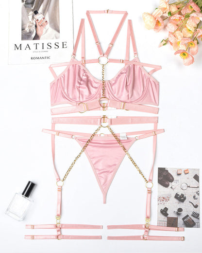 Sexy Chain Halterneck Leather Pajamas Set