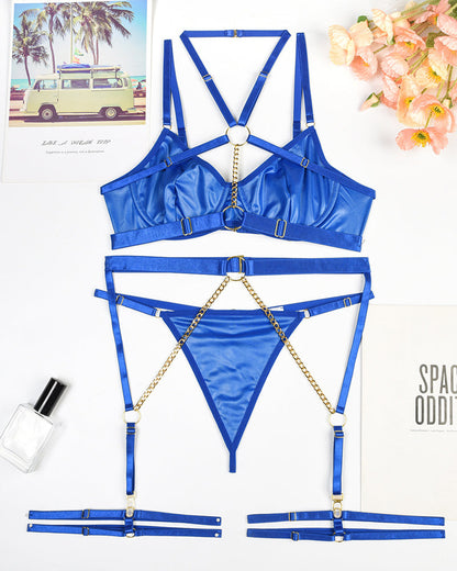 Sexy Chain Halterneck Leather Pajamas Set