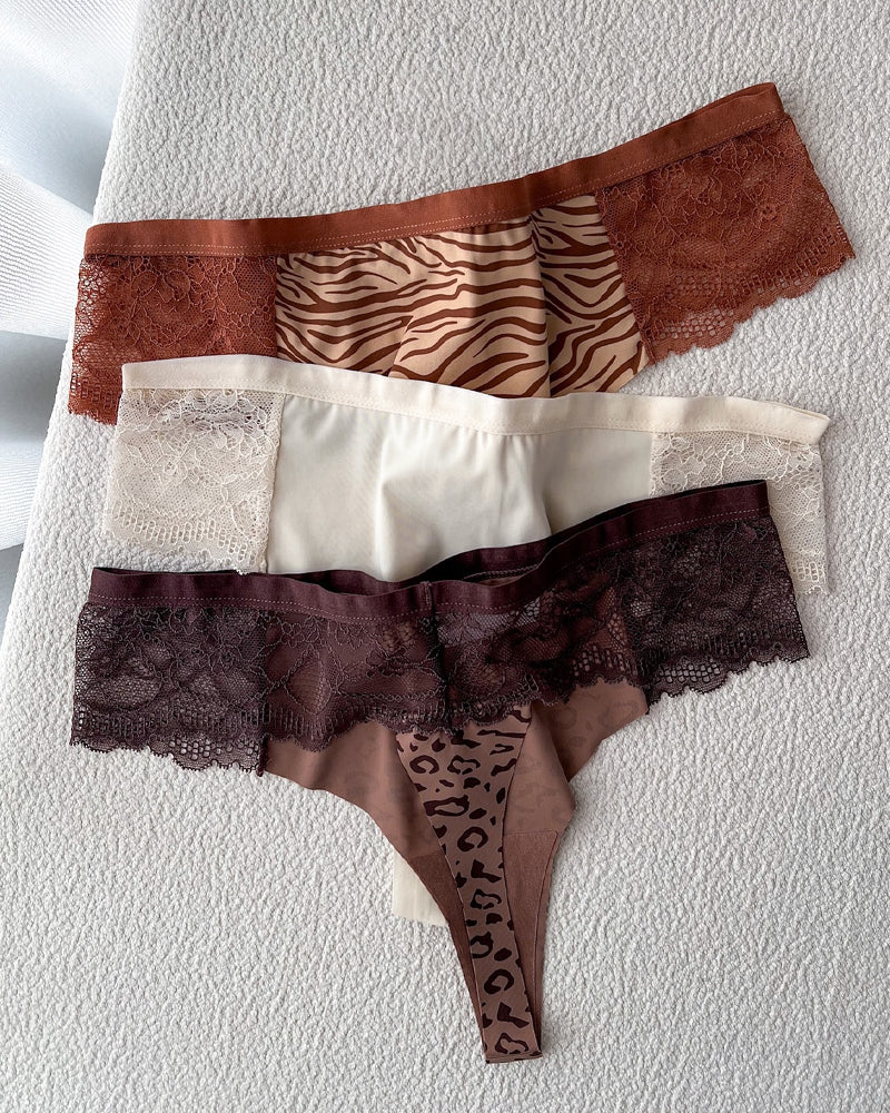 Sexy Lace Colorblock Seamless Thong