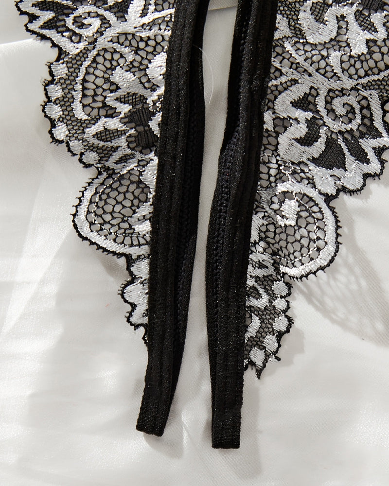 Sexy Floral Lace Exposed Breast Bra and Crotchless Thong Panty Set