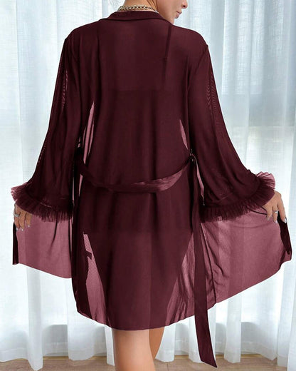 Sexy Lace Mesh See-through Nightgown Set