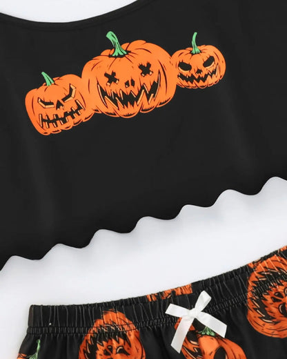 Halloween Fun Print Sleeveless Tank Top and Shorts Loungewear Set
