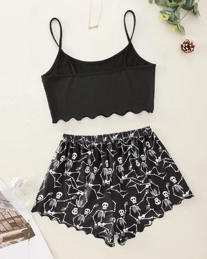 Halloween Fun Print Sleeveless Tank Top and Shorts Loungewear Set