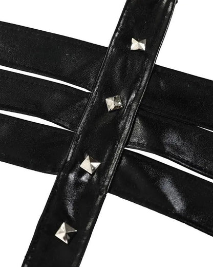 Halter Backless Cutout PU Leather Harness Teddy