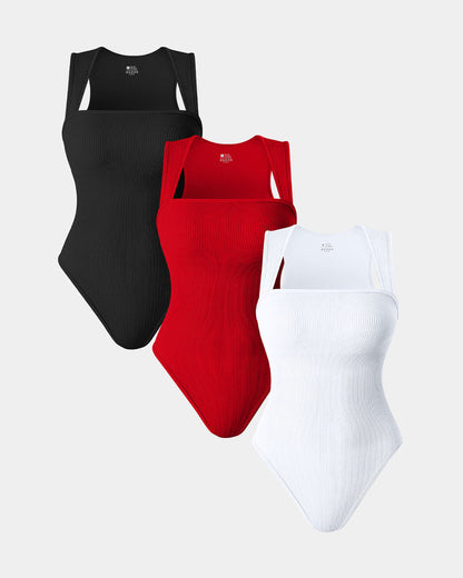 Women's Square Neck Sleeveless Knit Ribbed Vest Bodysuit