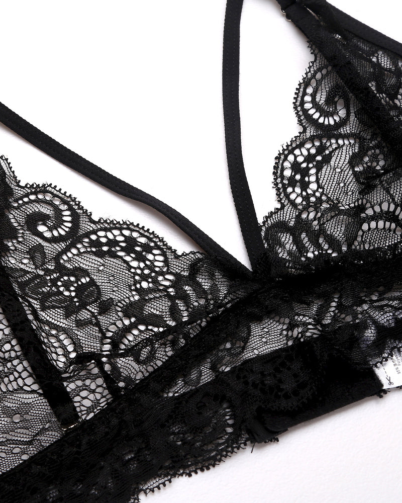 3 Piece Sets Lace Bralette, Skirt with Panty