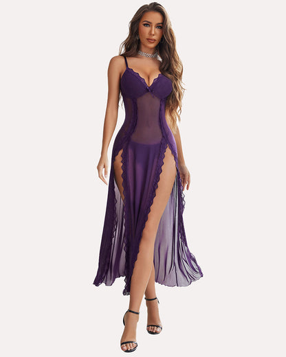 Lace Mesh Side Split Nightgowns