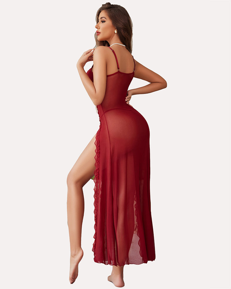 Lace Mesh Side Split Nightgowns