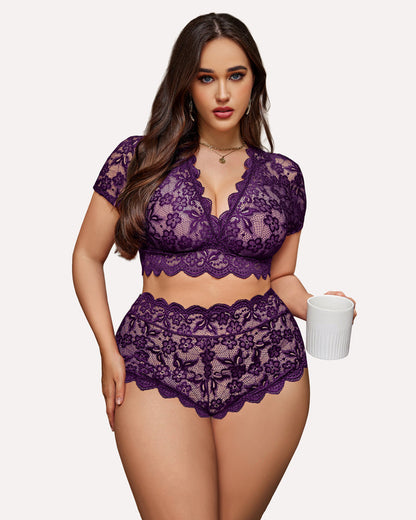 Plus Size Floral Lace Trim Set