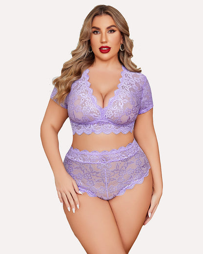 Plus Size Floral Lace Trim Set