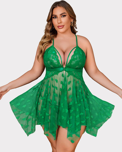 Plus Size Lace Front Slit Nightdress