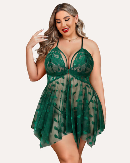 Plus Size Lace Front Slit Nightdress