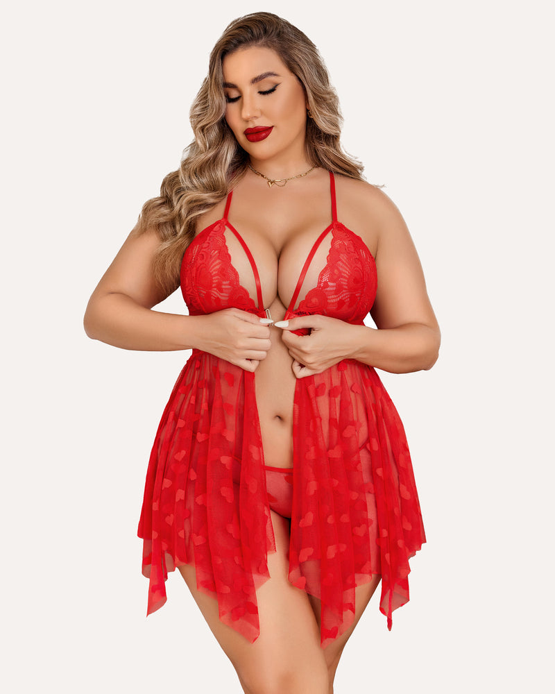 Plus Size Lace Front Slit Nightdress