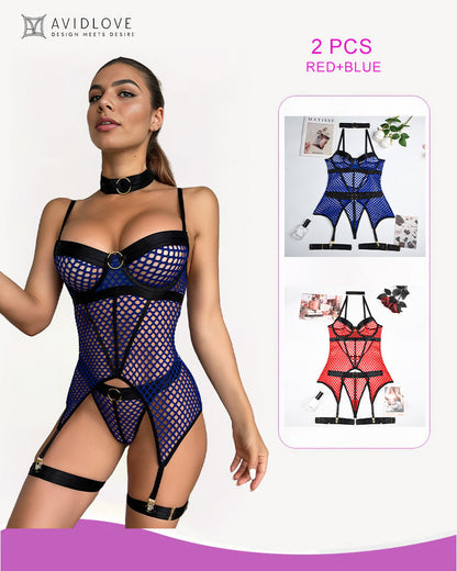 Fishnet Mesh Corset Bustier Lingerie