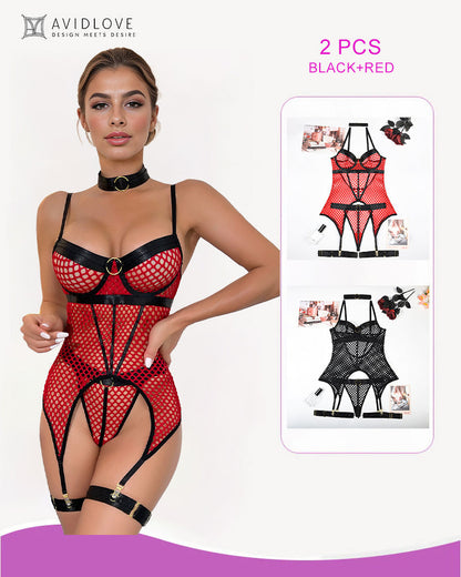 Fishnet Mesh Corset Bustier Lingerie