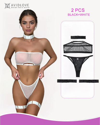 4 Piece Sheer Mesh Bra and Thong Set